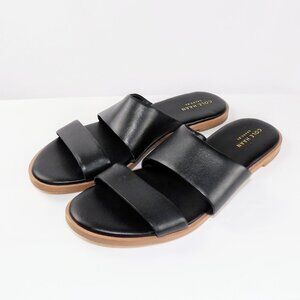Cole Haan ANICA ZeroGrand Black Leather Double Strap Slide Sandals Size 7.5B